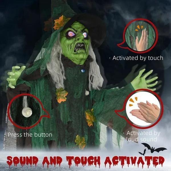 Size Outdoor Halloween Decoration Witch, Animated Prop Decor With Sound And Motion Activated, Light Up Eyes, Creepy Sound EX-STOCK Canada 