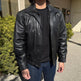 BOL Men's Double Collar Leather Bomber Jacket 