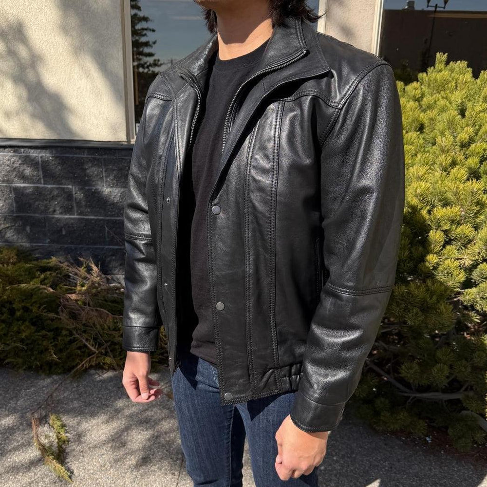 BOL Men's Double Collar Leather Bomber Jacket 
