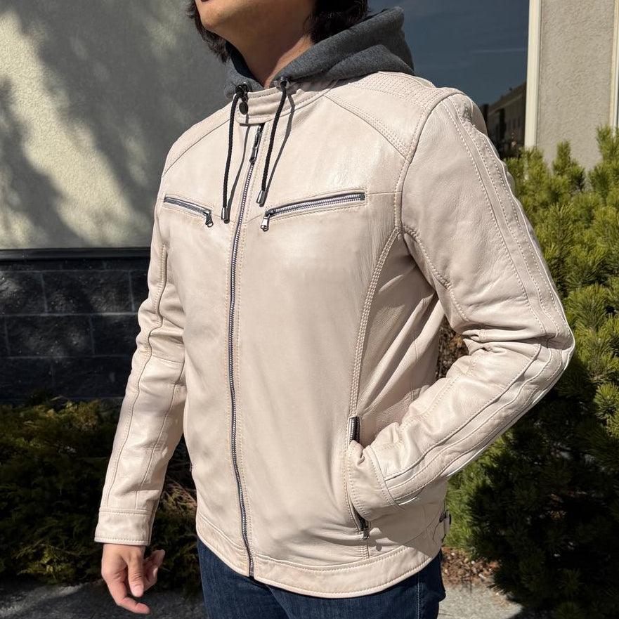 BOL Men's Hooded Snap Collar Leather Jacket 