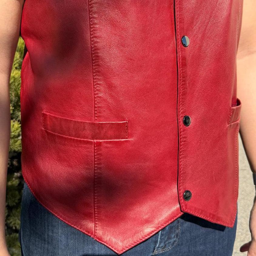 Men's Sheep Leather Vest. Snap Closure & Front Pockets 