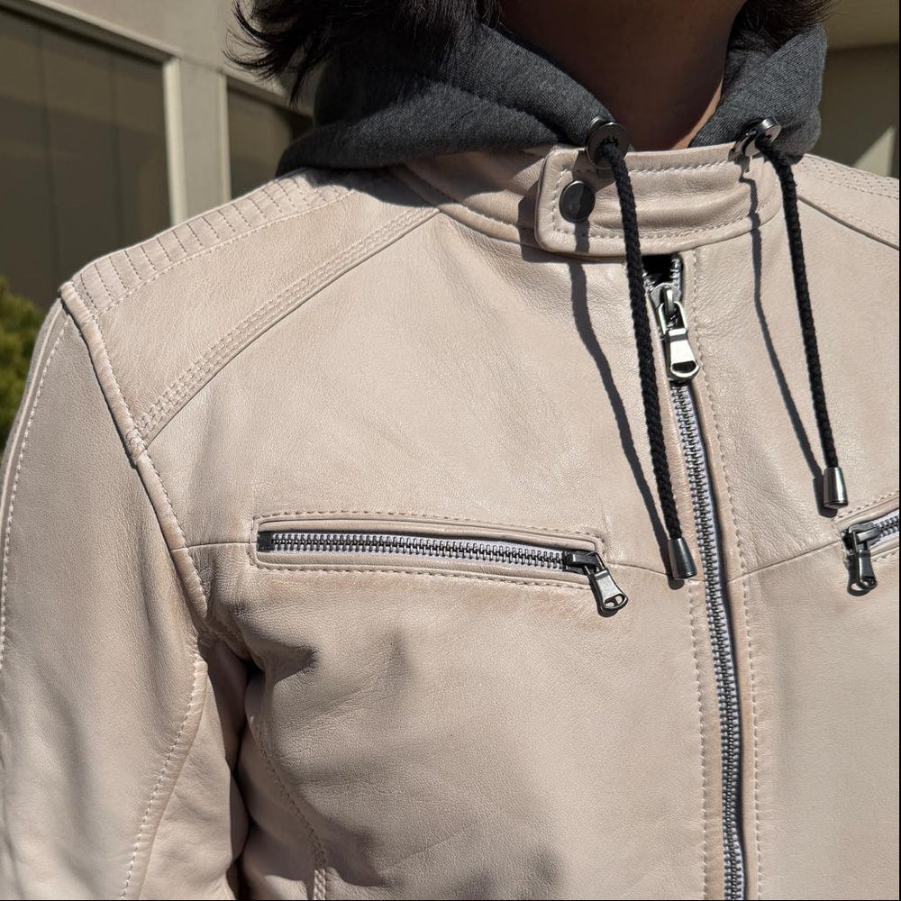 Veste en cuir pour hommes BOL avec capuche et col à pression 