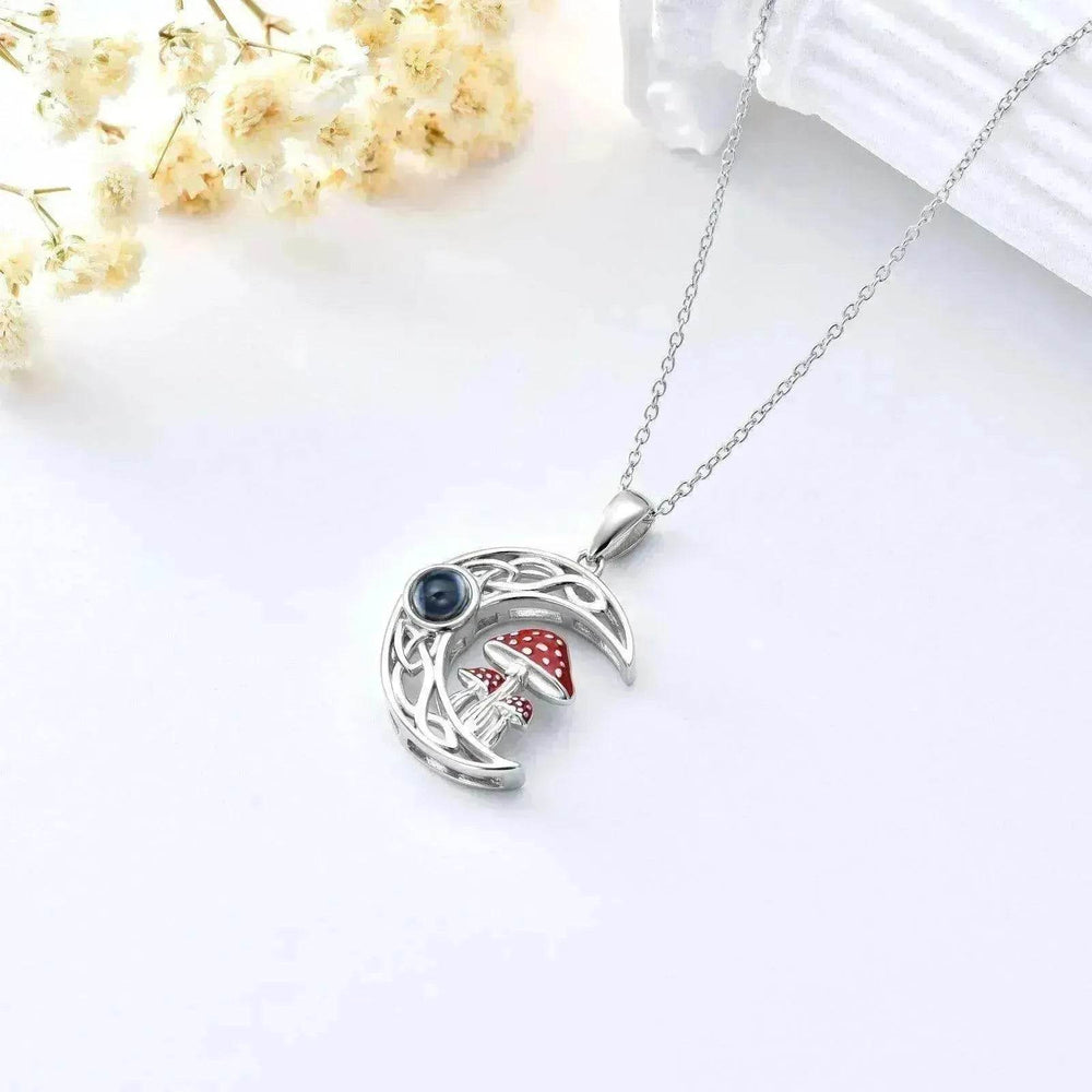 100 languages I Love You Projection Sterling Stone Mushroom Moon 925 Silver Necklace - EX-STOCK Canada