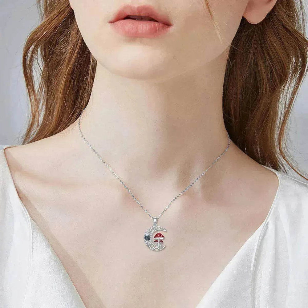 100 languages I Love You Projection Sterling Stone Mushroom Moon 925 Silver Necklace - EX-STOCK Canada