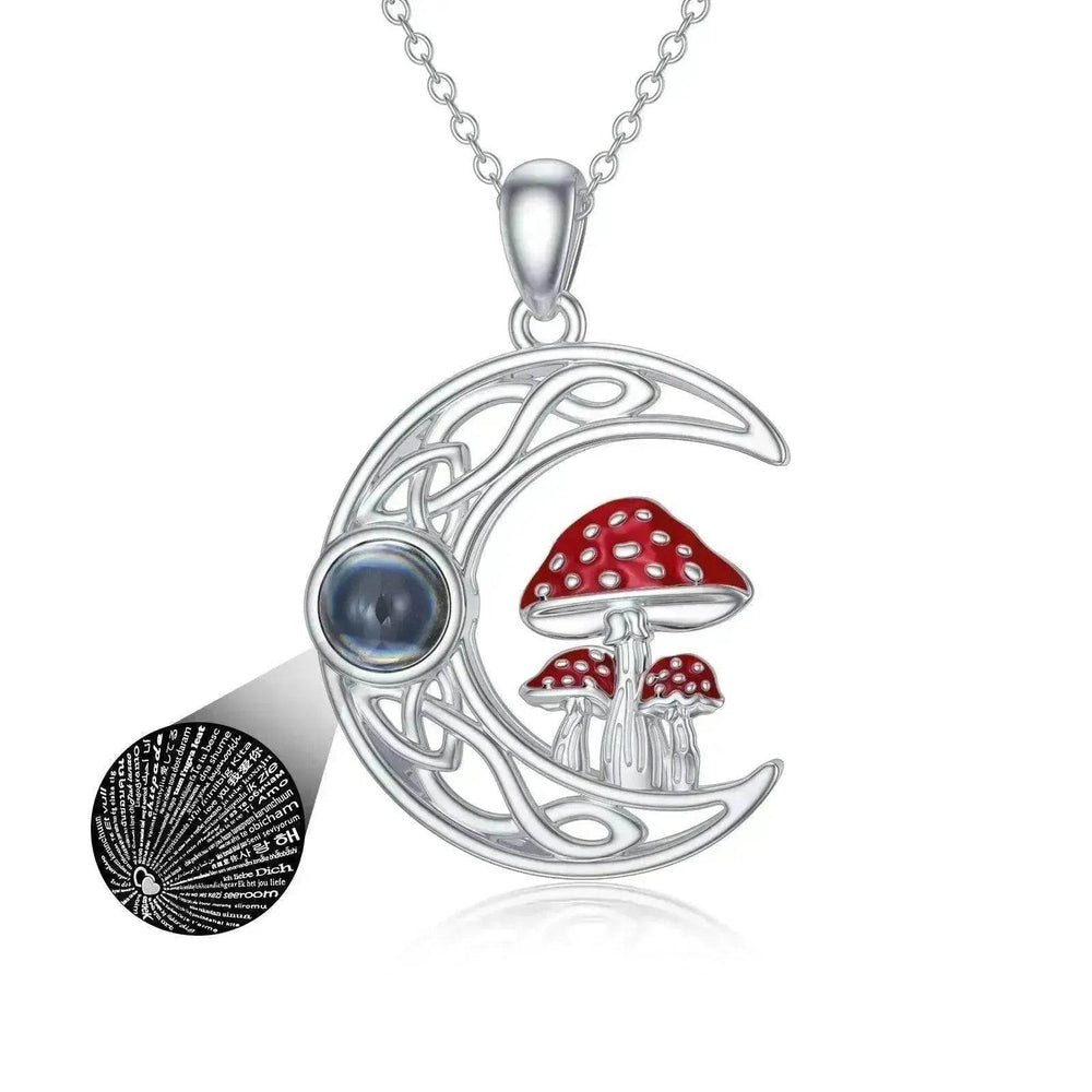 100 languages I Love You Projection Sterling Stone Mushroom Moon 925 Silver Necklace - EX-STOCK Canada