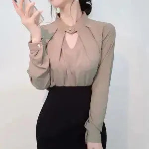 White Chiffon Blouse top Long Sleeves Office Blouses For Women - EX-STOCK CANADA