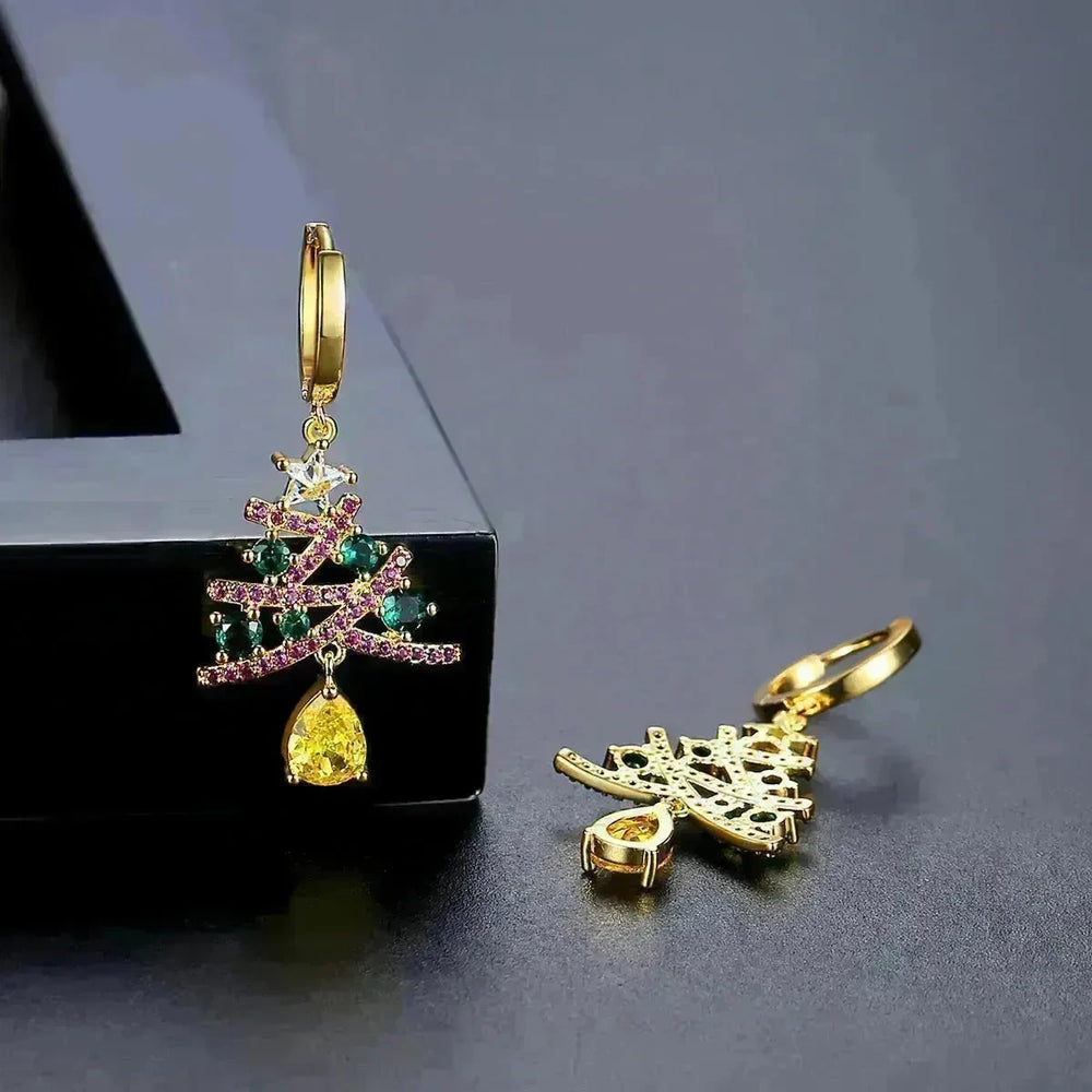 New Christmas Tree Earrings With Colorful Rhinestones Fashion Personality Shining Earrings Gift For Women Jewelry - EX-STOCK CANADA