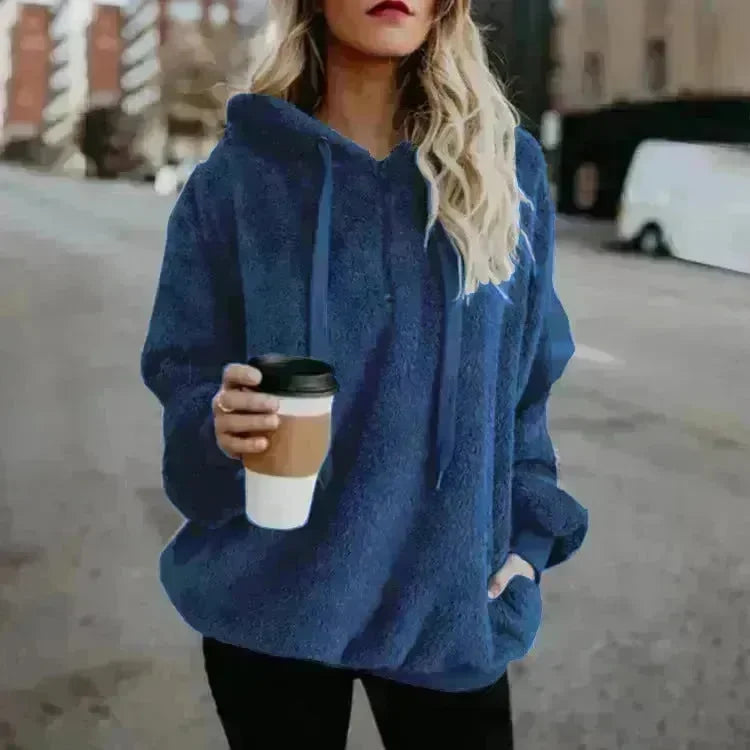 Women's Polerones Fleece Hoodie Pullover fall Winter Zipper Pocket Sweatshirt - EX-STOCK CANADA