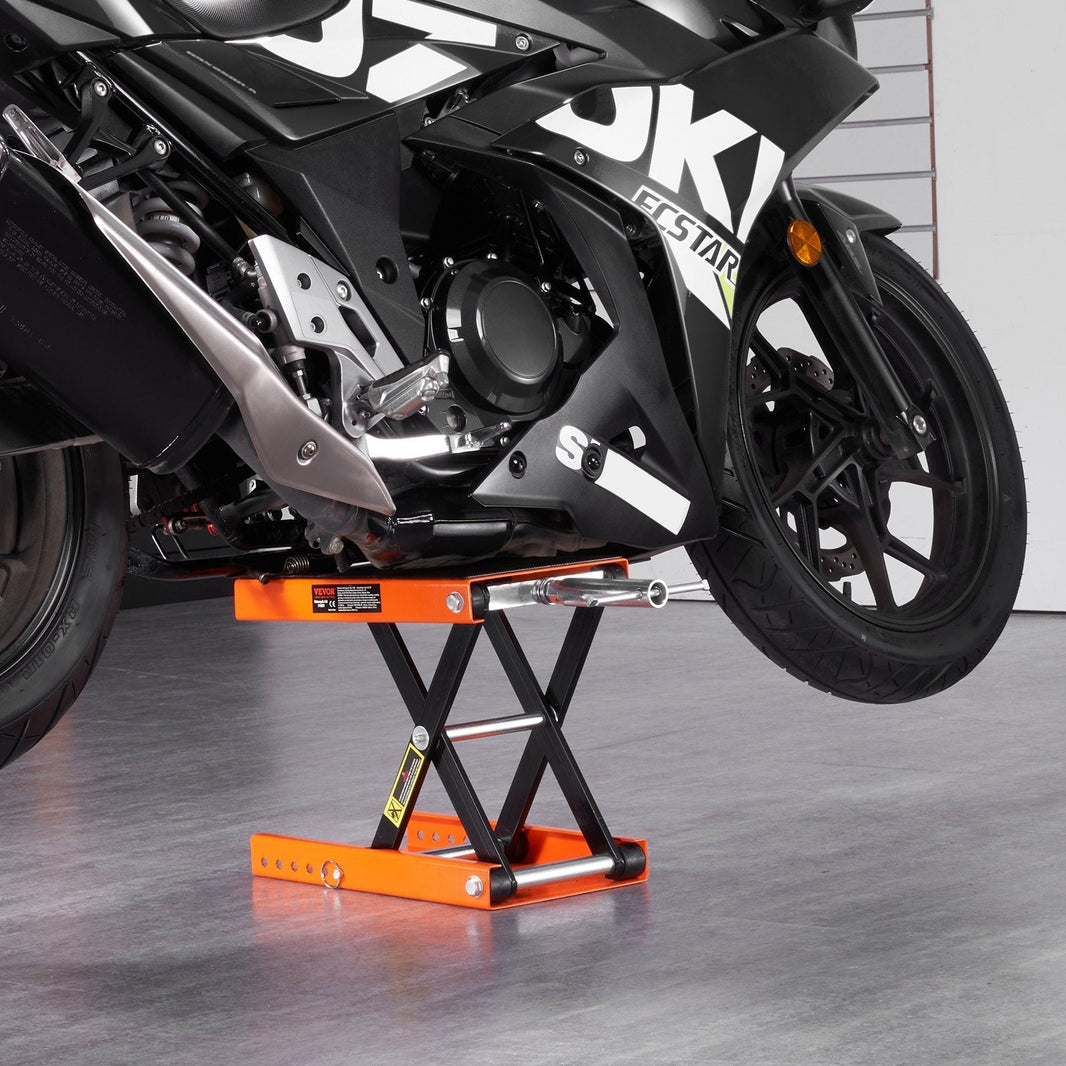 Motorcycle Lift, 1100 LBS Motorcycle Scissor Lift Jack With Wide Deck & Safety Pin, Center Hoist Crank Stand, Steel Scissor Jack For Street Bikes, Cruiser Bikes, Touring Motorcycles EX-STOCK
