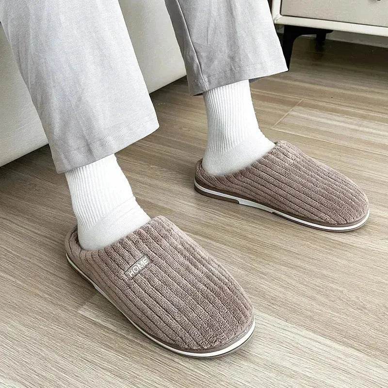 Solid Color Simple Cotton Slippers Winter Non-slip Home Warm Plush Slippers Household Indoor Couple Women's House Shoes - EX-STOCK Canada