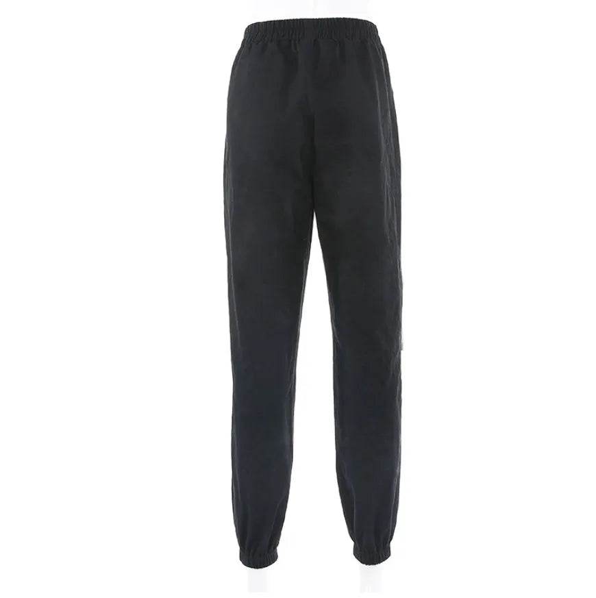 White Stripe Cargo Pants Women Trousers Pockets Patchwork Contrast Color High Waist Pants Hip Hop Capris - EX-STOCK Canada