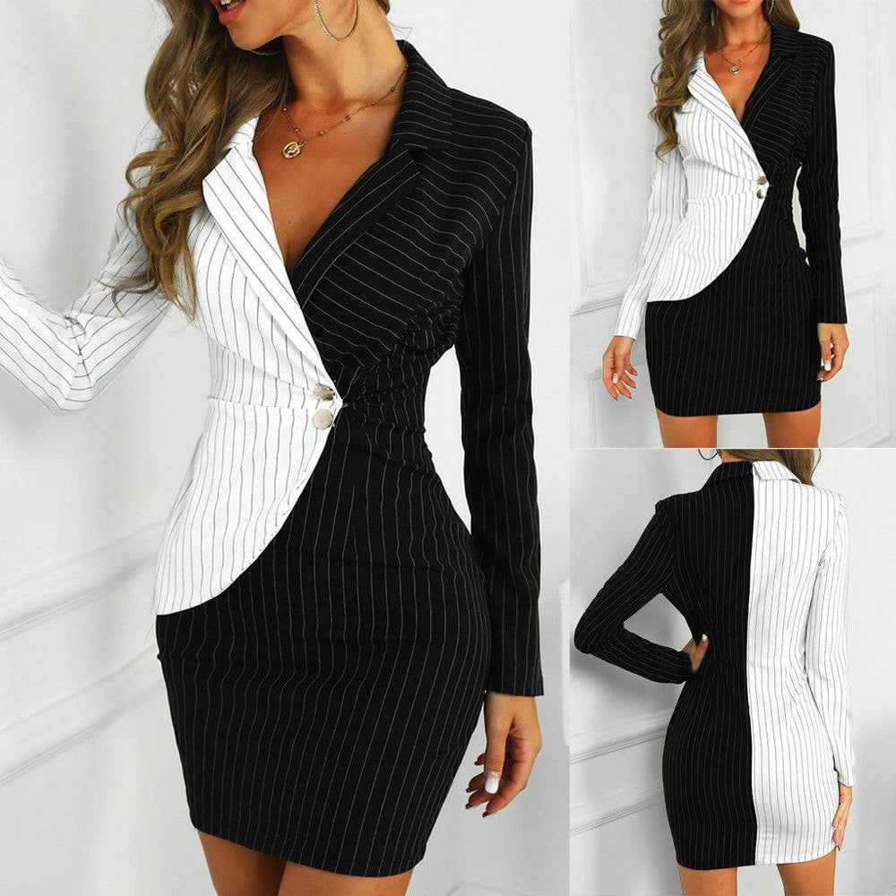 Fashion Suit Women Blazer Dress Turn Down Neck Long Sleeve - EX-STOCK Canada