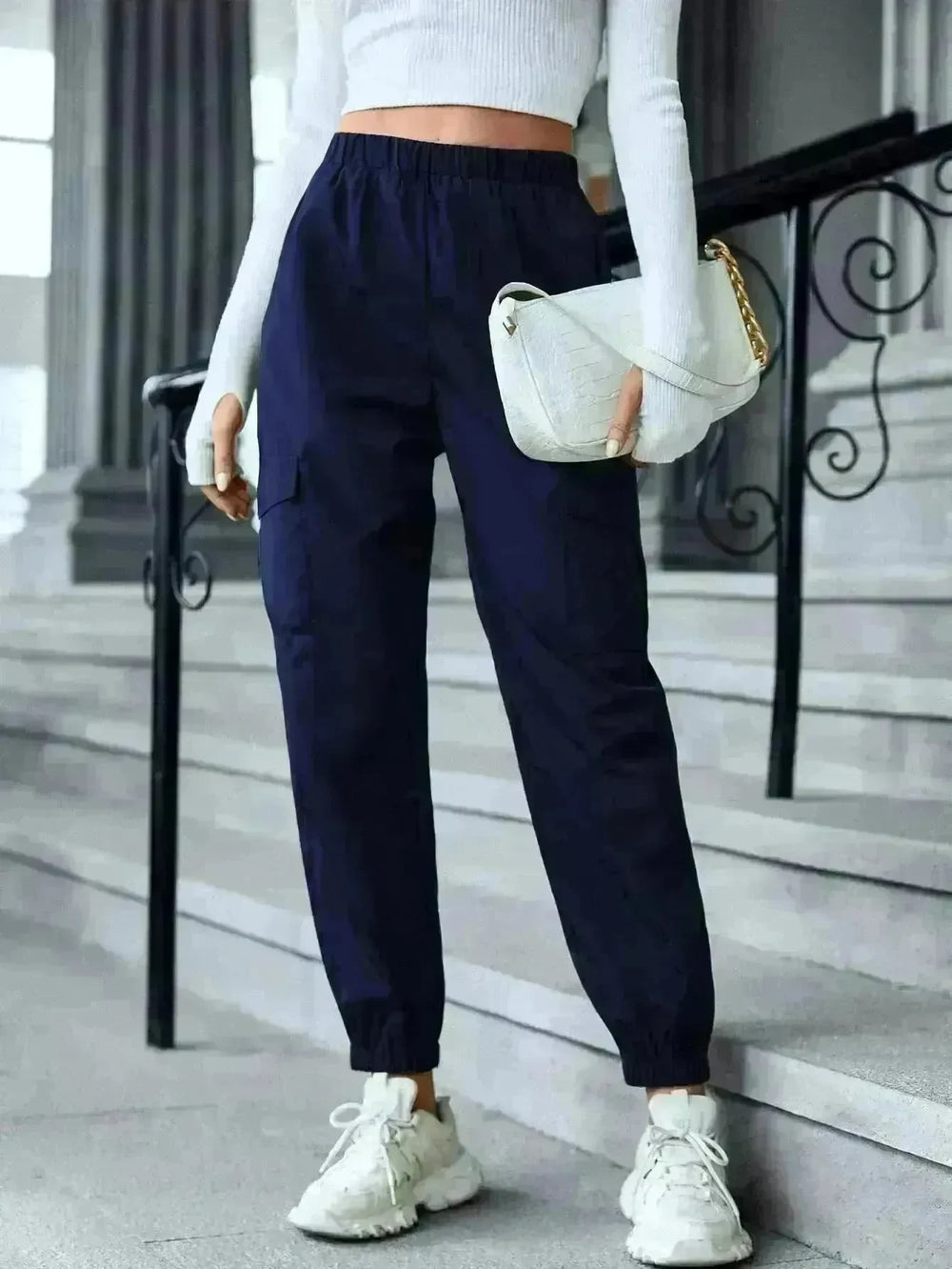New Cargo Pants Fashion Casual Multi-pocket Elastic Waist Pencil Pants For Women - EX-STOCK CANADA