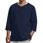 Loose Casual V-neck Top Cotton And Linen Long Sleeve Pullover Shirt Men's Shirt Top - EX-STOCK Canada