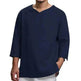 Loose Casual V-neck Top Cotton And Linen Long Sleeve Pullover Shirt Men's Shirt Top - EX-STOCK Canada