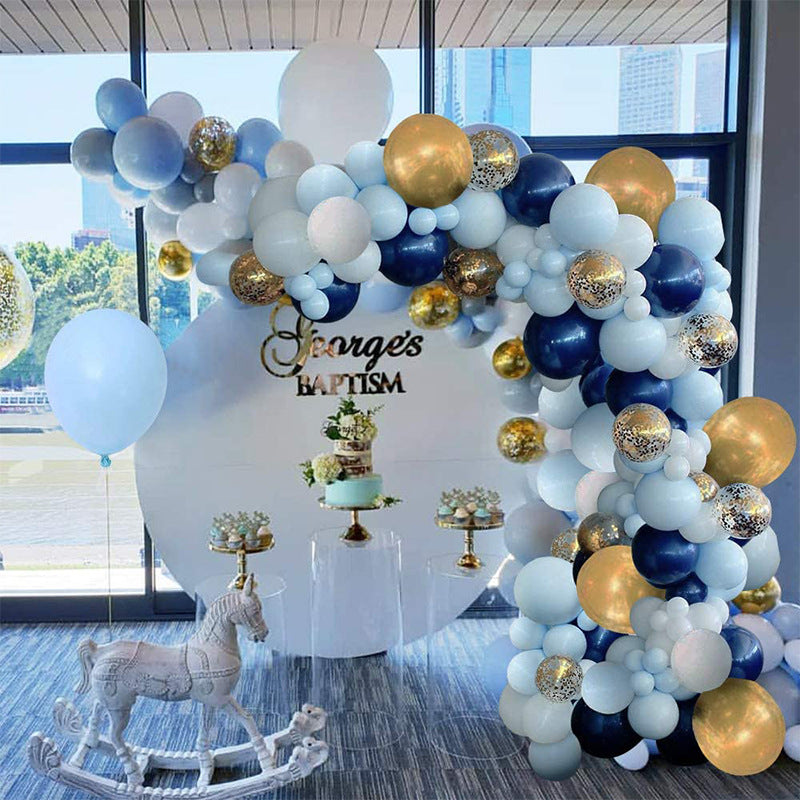 Blue & Gold Balloon Arch Kit – 12" Party Decoration Set with Ribbons & Glue