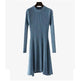 Autumn Winter Round neck Slim fit Mini Flared Sweater Dress - EX-STOCK Canada