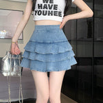 Elastic Jeans High Waist Layer Denim short mini flare skirt - EX-STOCK Canada
