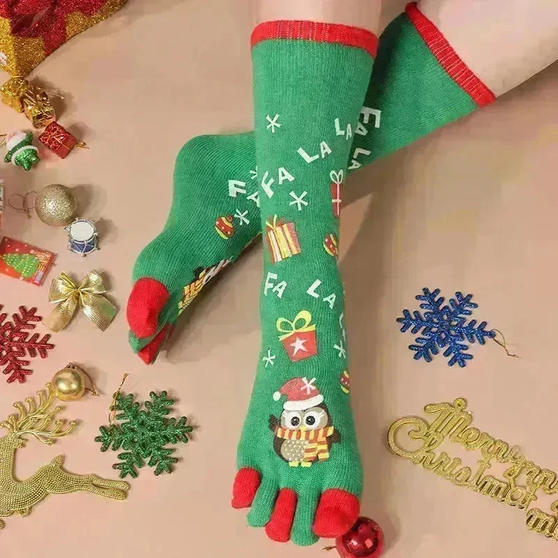 Cute Winter Christmas socks Five-finger  Elastic absorbent Split-toe - EX-STOCK CANADA