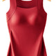 Red tank top on a wooden hanger against a white background