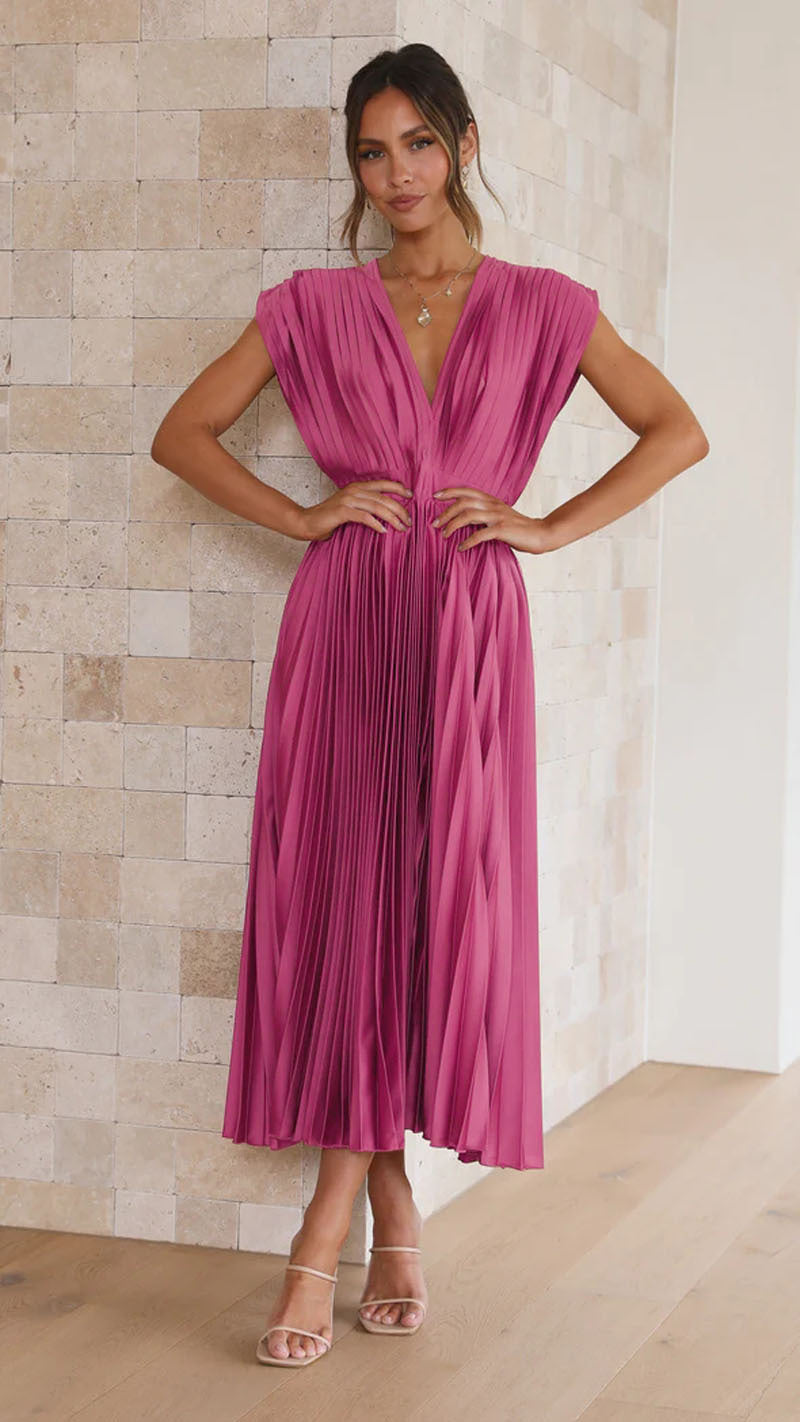 Summer V-neck Pleated Dress INS Fashion Casual Loose Zip Sleeveless Dresses For Women Clothing 