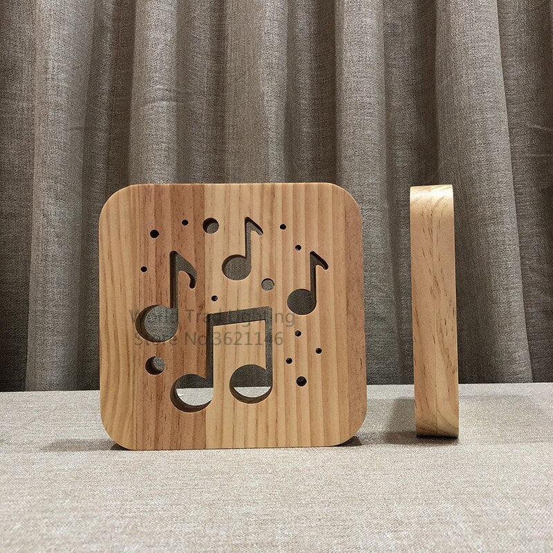 3D Wooden LED Music Note Atmosphere Night Light – USB Warm White