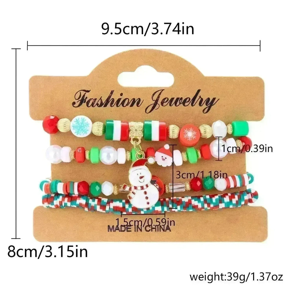 4pcs Christmas Snowman Handmade Beaded Bracelet set gift idea - EX-STOCK CANADA