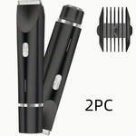 Black hair trimmer set with attachments on a white background
