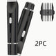 Black hair trimmer set with attachments on a white background