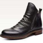 Men's Side-Zip Ankle Boots | Ruched PU Leather | Black Brown Grey Dark Brown