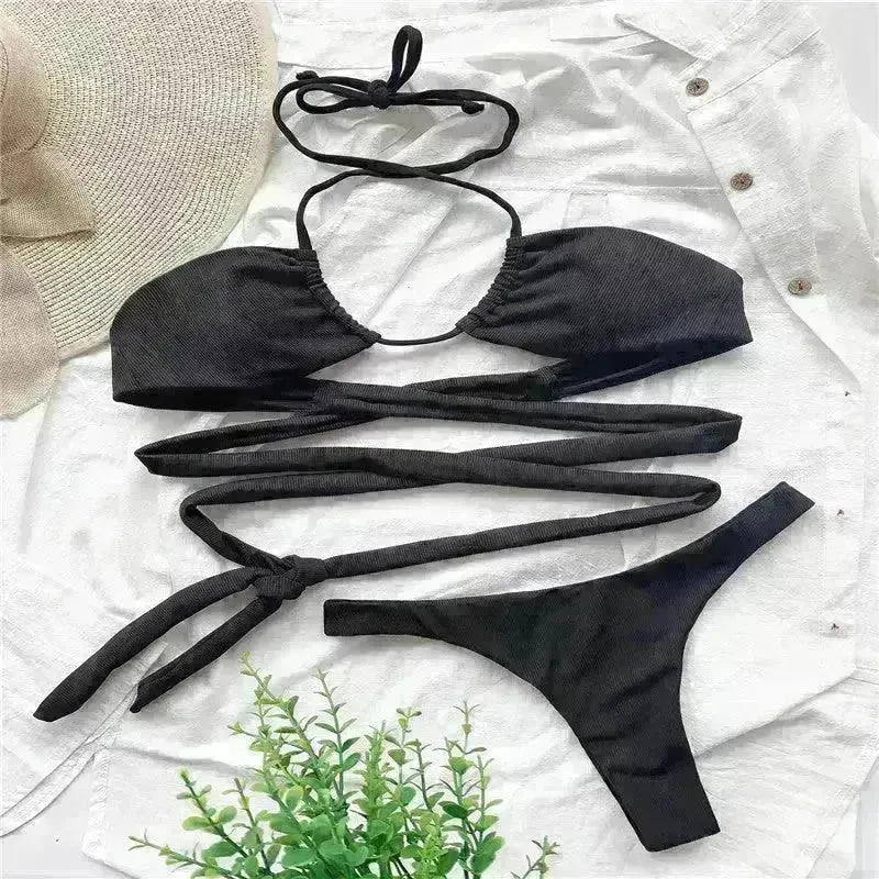 Solid Color Swimsuit Women Strappy Swimsuit Charming Bikini - EX-STOCK CANADA