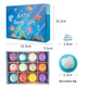 Bath bomb gift set with colorful bath bombs and packaging dimensions displayed.