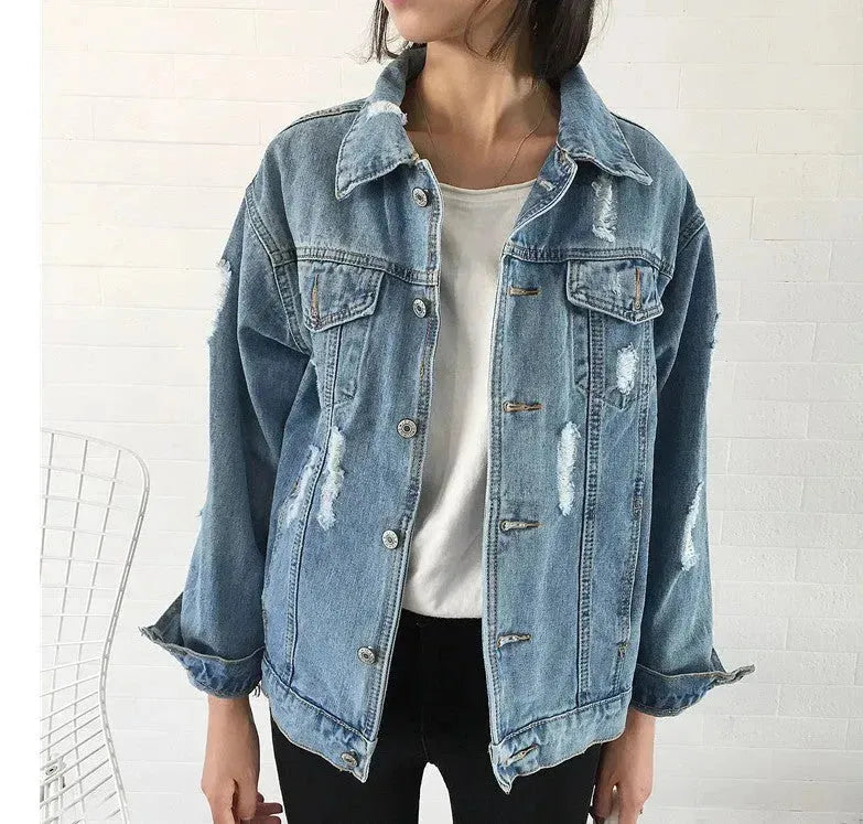 Unisex Casual Loose Wash Water Outwear Frayed Denim Jacket - EX-STOCK CANADA
