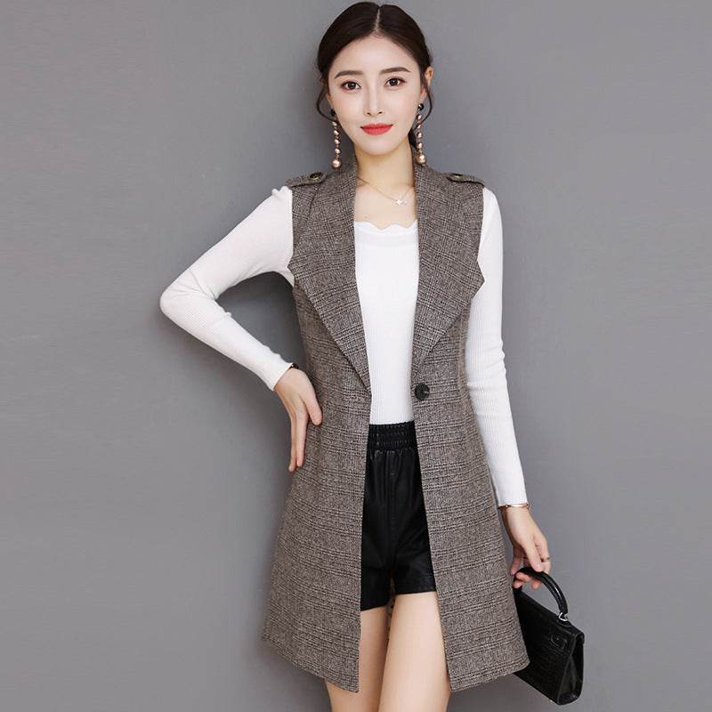 Plaid Long Blazer Vest Women Sleeveless Jacket - EX-STOCK Canada