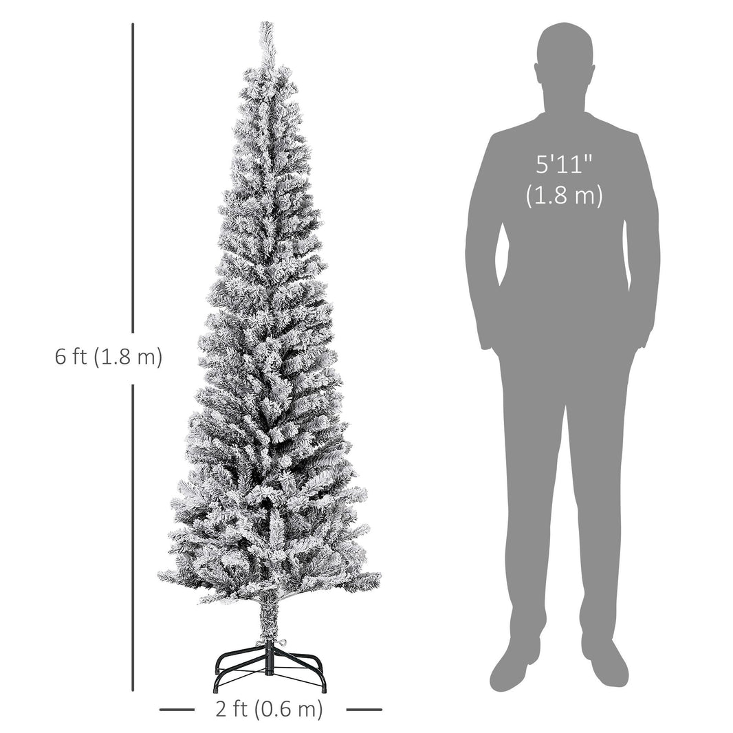 6ft Flocked Christmas Tree, Pencil Christmas Tree With Realistic Branch Tips, Folding Metal Stand, Black EX-STOCK Canada 