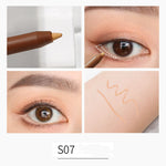Eyebrow pencil being used on an eye with close-up of product and application.