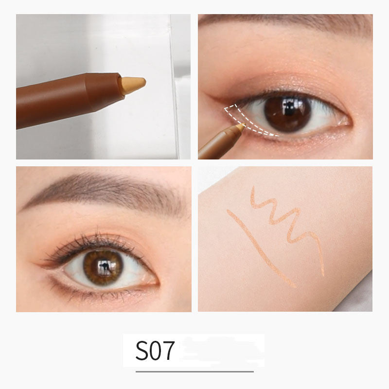 Eyebrow pencil being used on an eye with close-up of product and application.