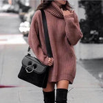 Autumn Winter Solid Cashmere oversized Knitted Mini Turtleneck Sweater Dress - EX-STOCK Canada