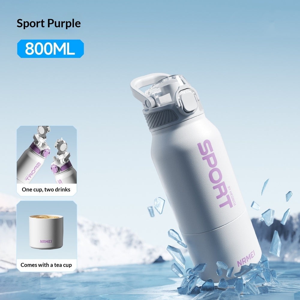 NRMEI Sport Insulated Water Bottle with Detachable Tea Cup | 316 Stainless Steel | 600ml & 800ml