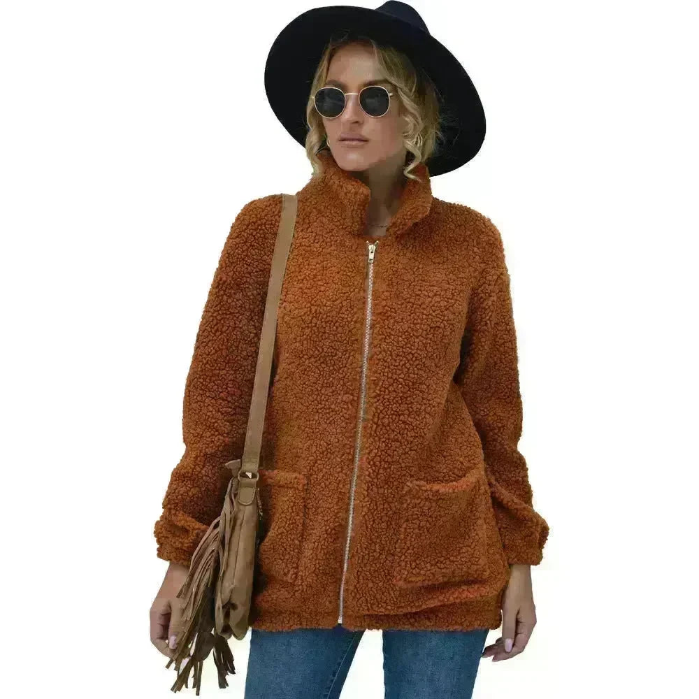 New Autumn Winter Zip up Plush Cardigan Sweater for Women - EX-STOCK CANADA