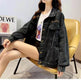 Loose Embroidered Lettered Black Denim Jacket Slimming Jacket Coat For Women - EX-STOCK Canada