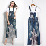 Embroidered Lace Denim Midi Jumper Dress European and American Style - EX-STOCK Canada