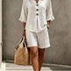 Women's Two-Piece Shorts Suit – V-Neck Ruffle Top & Short Pant Set