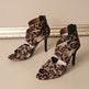 Women's Leopard Print Crisscross Strap Stiletto Heel Sandals-Open Toe High Heels For Party & Evening Wear 