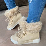 Lace-up Boots Cute Thick Sole Heighten Non Slip Snow Shoes Fall Winter Keep Warm Plush Lined Furry Ankle Boots Outdoor Walking Flat Shoes - EX-STOCK Canada