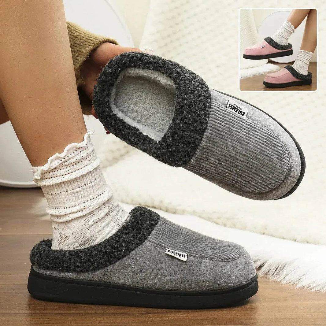 Fashion Solid Striped Cotton Slippers Winter Warm Indoor Bedroom Floor Slipper For Couples Non-slip Thick Sole House Shoes - EX-STOCK Canada