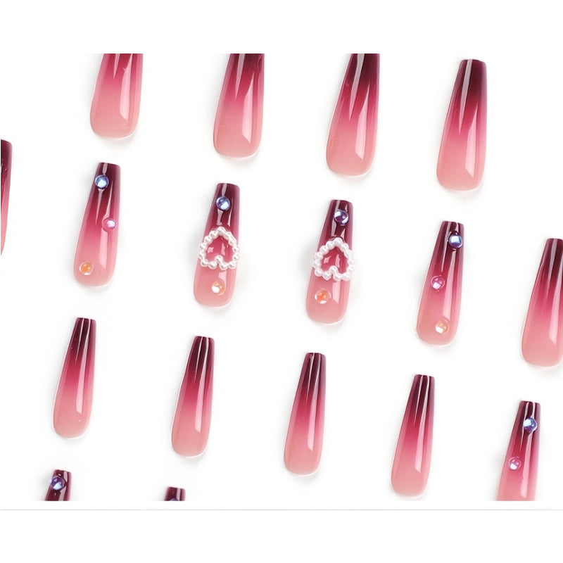 24 PCS Red Heart Nail Art, Long Length Long Water Pipe Fake Nails,Square Head Nail Tips False Nail EX-STOCK Canada 