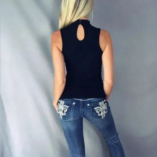 Sexy Tank Women Casual Lace Up Hollow Out V neck Tops - EX-STOCK CANADA
