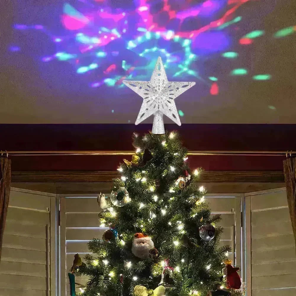 Christmas Tree Top Light Star Snowflake Shape LED Laser Projector Lights Christmas Tree Ornament - EX-STOCK CANADA