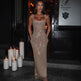 Sleeveless Square neck Suspender Sequined Long Party Dress - EX-STOCK CANADA